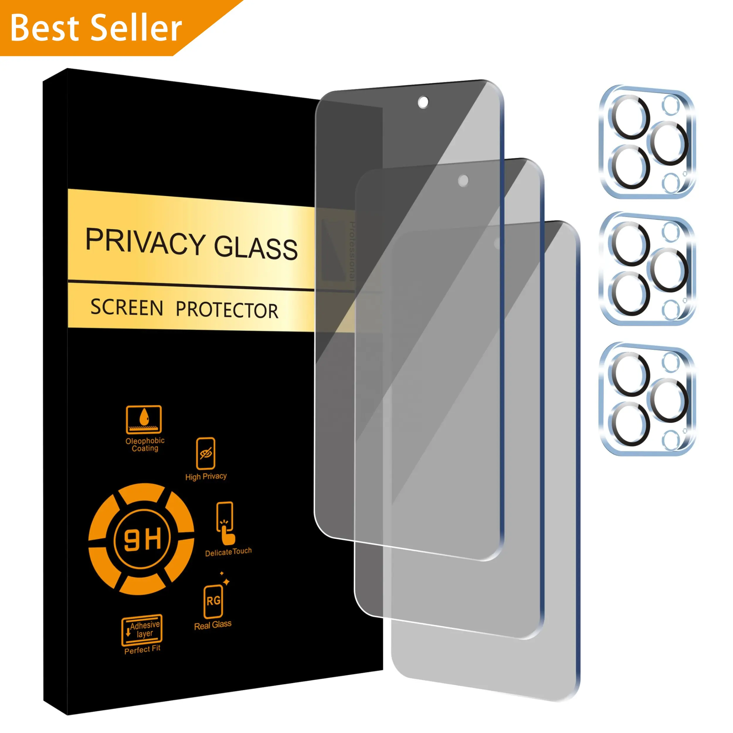 מגן מסך פרטיות נגד ריגול זכוכית מחוסמת פרטית לאייפון 15 פלוס/אייפון 15 פרו מקס [6.7 אינץ') תצוגה 3 חבילות איפנו 7