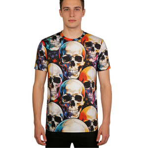 T-shirt <span class=keywords><strong>d</strong></span>écontracté à manches courtes et col rond pour <span class=keywords><strong>homme</strong></span> AQTQ, imprimé par sublimation, motif crâne 3D coloré, style pop art vintage, idéal pour le streetwear - Product Image 5