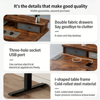 Table d'angle en L de 1,6 mètre avec multiprise et ports USB, bureau réglable en hauteur pour position assise ou debout