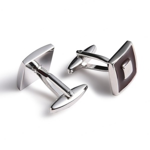 Boutons de manchette en métal de style français, col à revers, tendance, forme carrée, couleur noire - Product Image 4