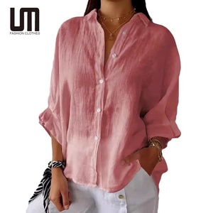 Ausverkauf Trendprodukt Frühling Sommer Elegante Modische Knopfleisten-Hemden aus Baumwolle, Leinen und Polyester in Übergrößen für Damen - Product Image 1