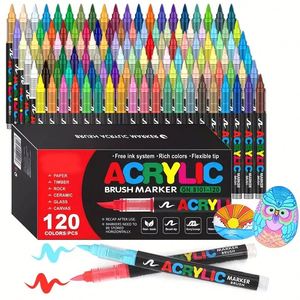 ปากกาอะคริลิค 120 สี, ปากกาอะคริลิคหัวพู่กันนุ่ม, ปากกาอะคริลิคกันน้ำแห้งเร็วสำหรับวาดภาพ - Product Image 2