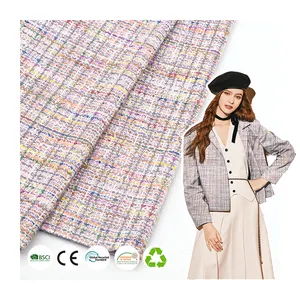 Tùy Chỉnh Fancy Coat Vải 230gsm Polyester Rayon Cotton Spandex Chane-Phong Cách Tweed Dệt Kim Vải Cho Phụ Nữ May Mặc