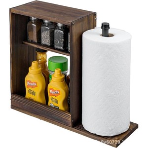 Wooden Spice Rack With <b>Paper</b> Towel Holder 2 Tier Desktop <b>Kitchen</b> Storage Organizer - Product Image 5