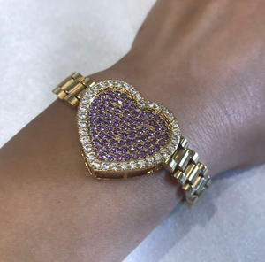 Pulsera de Moda Personalizada con Cadena de Eslabones Tipo Nugget de Acero Inoxidable, Dije de Corazón con Circonita y Piedra de Nacimiento de 12 Meses - Product Image 2