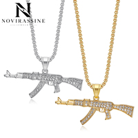 Collier pendentif AK47 en strass étanche Novirassine, bijou en acier inoxydable en forme de pistolet, accessoire streetwear hip-hop pour soirée