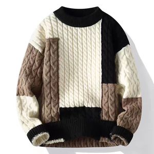 Özel Y2K tarzı renk blok kablo örgü Jumper merinos yünü Blend balıkçı yaka seçeneği yumuşak sıcak sonbahar kış erkek kazak - Product Image 2