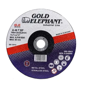 Disco de corte de ferro ouro Elephant preço de fábrica 7 polegadas 180x1.6x22.2mm roda de corte de metal
