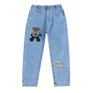 厂家批发儿童牛仔裤休闲风格蓝色简约设计4-10岁女孩牛仔裤