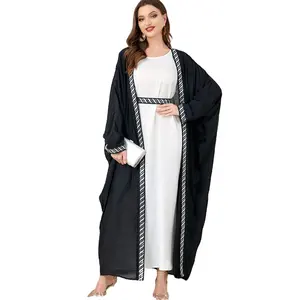 SY0005 بالجملة ملابس إسلامية طويلة الأكمام دبي الشرق الأوسط قطعتين عباية سوداء للنساء فستان إسلامي بدلة قفطان