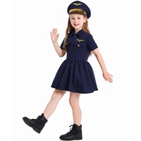Costume d'Halloween pour enfant : Hôtesse de l'air, Capitaine ou Steward bleu marine CARR-004