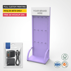 Espositore in Metallo a Pannello Forato per Negozi al Dettaglio, Espositore da Terra per Accessori 3C, Custodie per Telefoni, Cavi, Power Bank, con Logo - Product Image 1