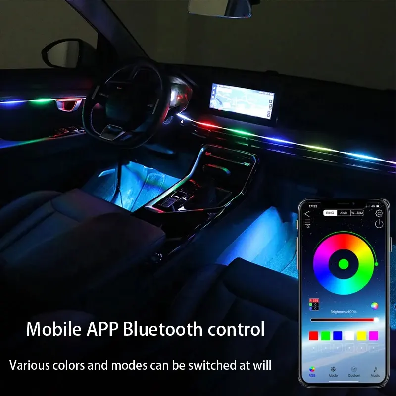 Menangani smart multicolor rgb simfoni akrilik led mobil dan mobil universal dinamis mengejar lampu ambien lampu mobil