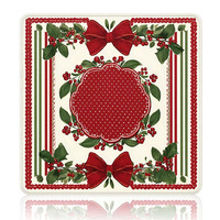 Tapis de jeu carré à bords festonnés, motif nœud rouge et vert, baies de houx, base en caoutchouc antidérapante, pour table de mahjong, idéal pour les fêtes de Noël et les jeux d'intérieur