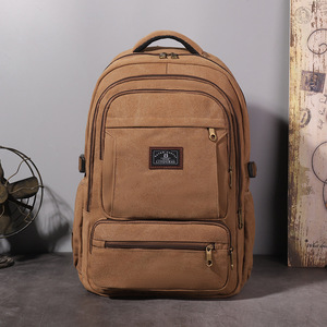 Canvas <b>Backpack</b> <b>Large</b> Capacity 15 Inches Laptop Bag Men's Travel Outdoor Retro Style Solid Color - Product Image 2