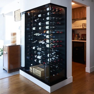 Royal Metal Black Glass-door Wine Cellar Multi-layer Display Vertical Stainless Steel Shelves F-108 Black Glass - Product Image 1
