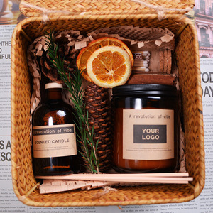 Scented Candle <b>Set</b> Glass Jar Soy Wax With <b>Reed</b> <b>Diffuser</b> Home Decoration Gift Box - Product Image 3