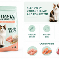 Sachet refermable personnalisé imprimé avec finition UV sélective, qualité alimentaire, pour aliments pour chats, avec bec verseur et fermeture éclair