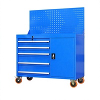 Armoire à outils roulante robuste en acier avec 5 tiroirs, armoire latérale et panneau perforé, coffre à outils mobile verrouillable pour garage et atelier
