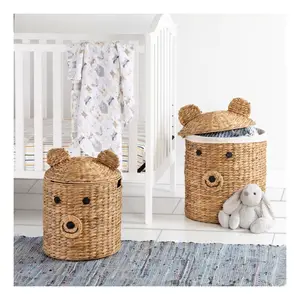 Cute animal armazenamento cesta rattan água jacinto crianças roupas lavanderia urso em forma cestas preço barato para exportação