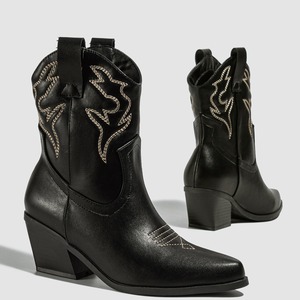 Botas Vaqueras para Mujer 2025, con Bordado, Tacón Grueso, Cierre de Cremallera, Transpirables, para Otoño, Gran Venta - Product Image 5