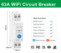 Interrupteur intelligent WIFI avec mesure, contrôle à distance par téléphone portable, relais temporisé industriel MCB, protection 1P+N 63A