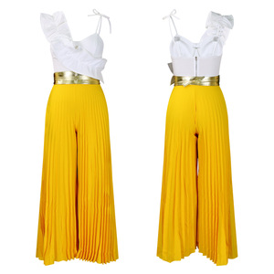 Ensemble 2 pièces sexy pour femmes, haut sans manches à volants et pantalon large, tendance - Product Image 5