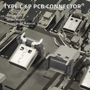 USB Tipo C 25-1 6P Hembra Gris Cobre para Aplicaciones de Montaje Vertical en PCB - Product Image 2