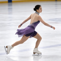 Robe de patinage artistique à manches longues, dégradé violet, en tissu maillé avec strass, pour enfants et adultes, pour compétition et performance sur glace