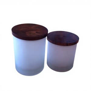 Support à bougie en verre TI avec couvercle en bois, pot en béton mat nordique personnalisé, pots à bougies en gros, rose, Noël, TICG-29, fait main - Product Image 1