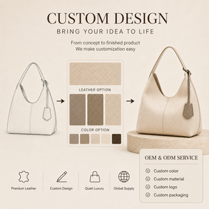 OEM ODM Custom Logo Two Tone Quiet Luxury Genuine <strong>Slouchy</strong> Leather Ladies Hobo <strong>Bag</strong> for City Carry Soft <strong>Shoulder</strong> Handbag - Product Image 3