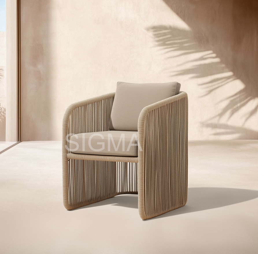 Wholesale Patio Villa Hotel Dinner Room Armchair Villa Courtyard Solid Teak And Rope Chair