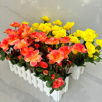 Fleurs d'azalée artificielles, décorations florales en plastique, ensembles d'herbe et d'arbres durables pour la décoration murale extérieure et les aménagements paysagers de restaurants