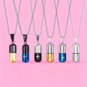 Unisex Altın Kaplama Hap Açılabilir Kolye Paslanmaz Çelik Kapsül Hip Hop Külleri veya Parfüm İçeren Hediye Aile Kolyesi - Product Image 2