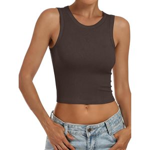 FOXA Débardeur court côtelé pour femme, col montant, sans manches, coupe ajustée, décontracté, basique, pour l'été et l'entraînement - Product Image 5