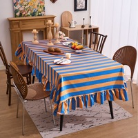 Nappe rectangulaire personnalisée en polyester et coton imprimé à rayures, pour salle à manger et salon, avec bord festonné