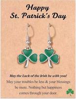 Bracelet perlé tendance pour femme, thème Saint-Patrick, accessoire avec breloque trèfle vert irlandais, bracelet perlé avec carte