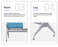 Chaise d'attente moderne 2 places pour aéroport avec table, chargement USB, siège en PU, piétement en fer, accoudoirs en fer, pour hôpital et gare ferroviaire
