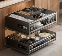 Organisateur de couverts de cuisine coulissant, panier de rangement semi-extensible pour ustensiles à fermeture douce, étagères de tiroir pour casseroles et assiettes