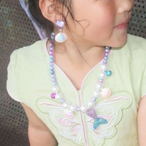 Set di <span class=keywords><strong>Collana</strong></span> e Orecchini da Sposa a Tema Sirena per Bambine, <span class=keywords><strong>con</strong></span> <span class=keywords><strong>Perle</strong></span> di Vetro Rosa e <span class=keywords><strong>Blu</strong></span>, Gioielli Carini e alla Moda per Bambini, Vendita all'Ingrosso - Product Image 5