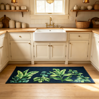 Plant Leaf Print Modern Minimalist Kitchen Runner Rug Anti-Slip Oil-Proof Stain Resistant Washable Polyester Low Pile Mat