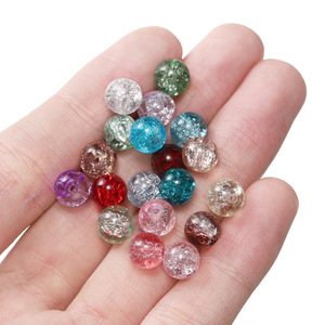 Crystal Lampwork Glass Beads 8mm Round Ice Crackle Pink Loose Beads For Bracelet <b>Making</b> DIY Jewelry Accessories - Product Image 2
