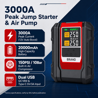 Démarreur de voiture 3000A 20000mAh avec compresseur d'air 150PSI, booster de batterie 12V, gonfleur de pneus, charge rapide, vente en gros OEM, direct usine
