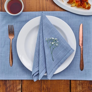 Wholesale Custom Logo <b>Linen</b> Cotton Napkins Embroidered Hemstitch <b>Cloth</b> Dinner Napkins for Hotel Restaurant Catering - Product Image 4