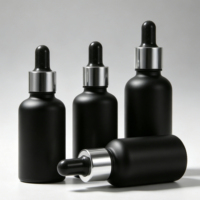 Bouteilles compte-gouttes rondes en verre noir mat, écologiques et recyclables, personnalisables, 5 ml-100 ml, impression sérigraphique pour huile essentielle, huile à barbe
