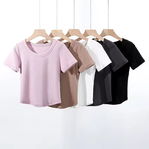 220Gsm Wholesale Bulk Black Womens Gray Cropped <b>Tshirt</b> for Women Femme Custom Logohirt - Product Image 1