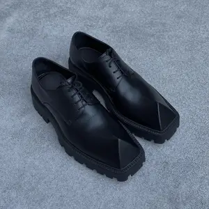 Xinzirain Customized Casual Lace Up Shoes Size 45 Derbie Square Toe Black Leather Thick Sole Derby Shoes For Women Men