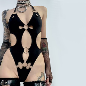 Nueva Lencería Erótica para Mujeres <span class=keywords><strong>Maduras</strong></span>, Body Negro sin Espalda <span class=keywords><strong>con</strong></span> Anillo Metálico, Diseño Hueco, Estilo Teddy - Product Image 3
