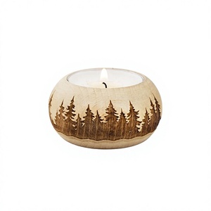Wooden Rectangle Eco-Friendly Durable <b>Tea</b> Light Holder Handmade Candle <b>Stand</b> Brown Decorative Jar for Home Christmas Table Decor - Product Image 1