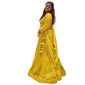 Bordado tradicional indio de imitación Georgette nupcial Lehenga Choli trabajo pesado ropa de boda para mujeres ropa india y paquistaní - Product Image 1